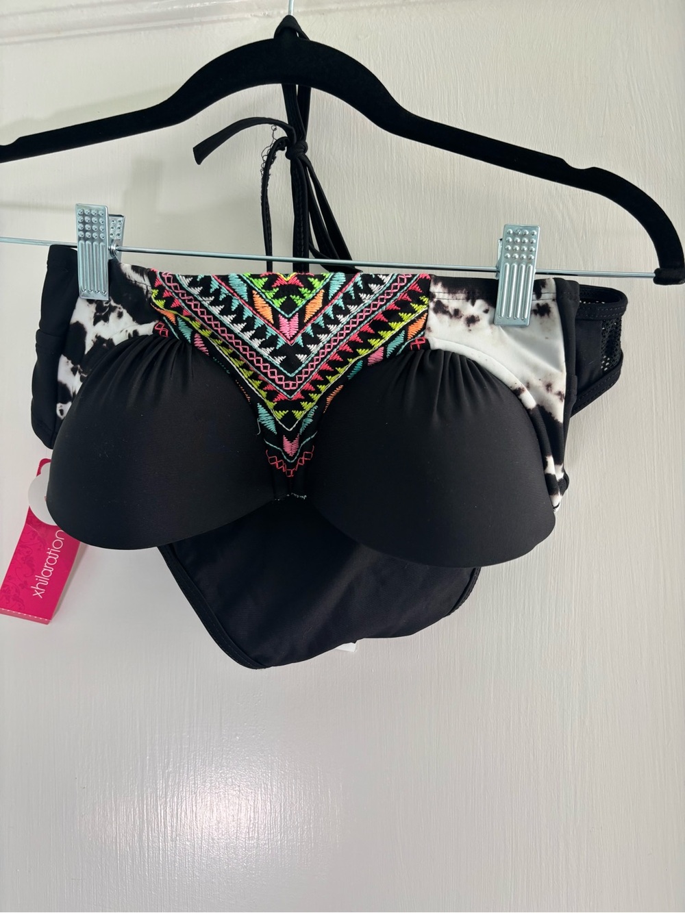 Hurley Black Bikini Top with Neon Embroidered V-Panel